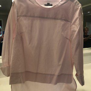 Pink and white striped cotton long sleeve blouse